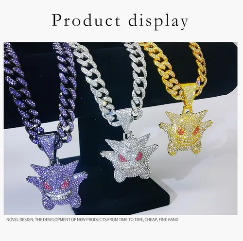 Vista 4 de MFJFHK Miami - Cadena de eslabones cubanos para hombre, chapado en oro dorado, collar de hip hop, cadena de diamantes para hombre, joyería de hip