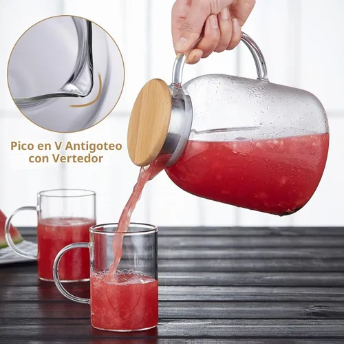 Vista 2 de Unbreakable - Jarra de vidrio con asa y tapa, tarro de vidrio de 68 onzas líquidas con tapa, resistente al calor, jarra de borosilicato para té