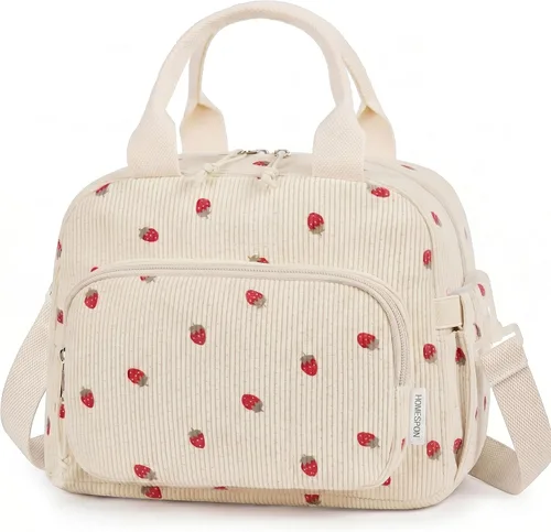 Vista 14 de HOMESPON Bolsa de Almuerzo para Mujeres Hombres Adultos con Bolsillo Frontal Bonita Pana Aislada Bolsa de Almuerzo Tote Gran Capacidad Caja