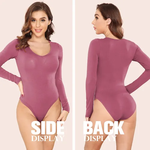 Vista 3 de LAOLASI Body con cuello en V para mujer, ajustado, casual, extensor