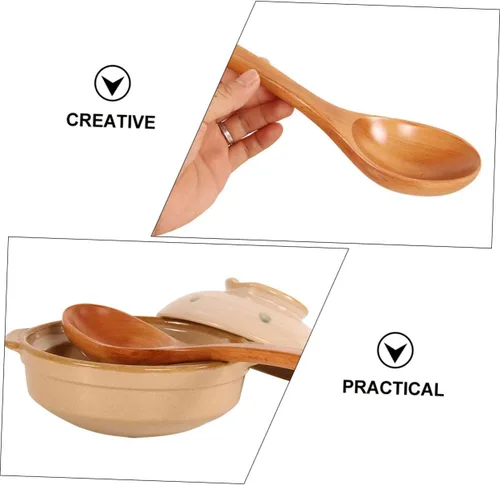 Vista 3 de Yardwe Cuchara asiática de gachas de avena cuchara de madera para servir arroz mango cómodo para uso prolongado