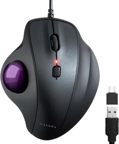 Vista 12 de SANWA Ratón de Trackball con cable, botones silenciosos y programables, bola ergonómica para reducir la tensión de la muñeca, control del pulgar