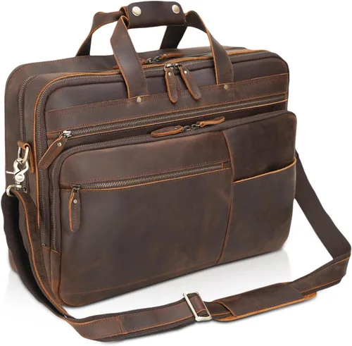 Vista 11 de Polare - Maletín de cuero de grano completo XL de 18 pulgadas para hombres, maletín de viaje de negocios, bolsa de mensajero para portátil de 17.3