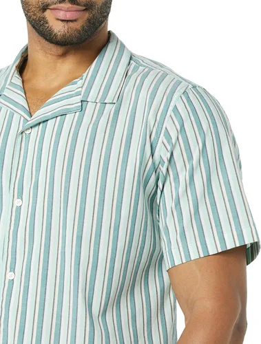 Vista 4 de Tienda Essentials Camisa de algodón vacacional para hombre, manga corta ajustada