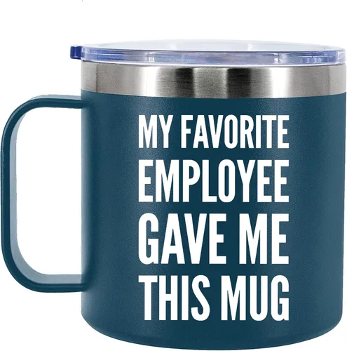 Vista 9 de Taza de café aislada de 14 onzas con asa y tapa, regalo para jefes, gerente de empleador de parte de un compañero de trabajo, vaso térmico de acero