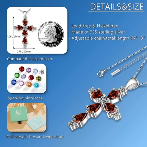 Vista 5 de Collar de cruz para mujer, plata de ley 925, joyería religiosa de piedra natal religiosa de Jesús