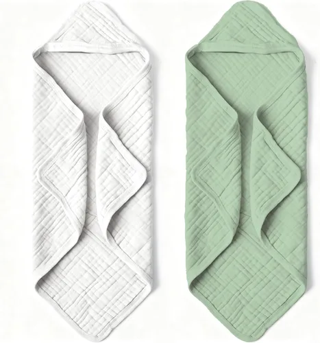 Vista 10 de Toallas de baño con capucha de muselina orgánica, paquete de 2 toallas de baño 100% algodón orgánico para bebés, bebés, niños pequeños, 32 x 32