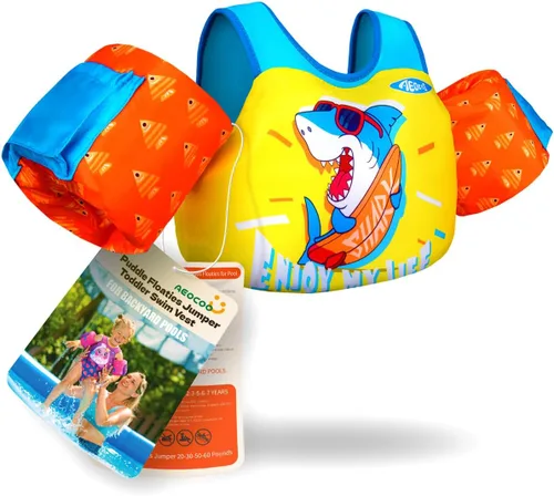 Vista 12 de AEOCOO Flotador Saltador de Charco 20-30-50-60-70 Libras, Chaleco de Natación para Niños Pequeños de 1-3-5-6-9 Años, Flotadores de Piscina