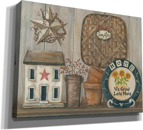Vista 2 de Epic Graffiti 'Home Country Shelf' de Pam Britton, arte de pared en lienzo, 16 x 12 pulgadas
