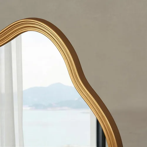 Vista 6 de SHYFOY Espejo de pared dorado antiguo, espejo decorativo asimétrico para decoración de pared, espejos ornamentados grandes irregulares para sala