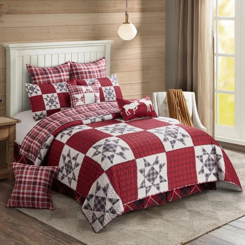 Vista 11 de Virah Bella Juego de ropa de cama King Lodge de 3 piezas, juego de edredón reversible rústico con fundas de almohada decorativas, panel familiar