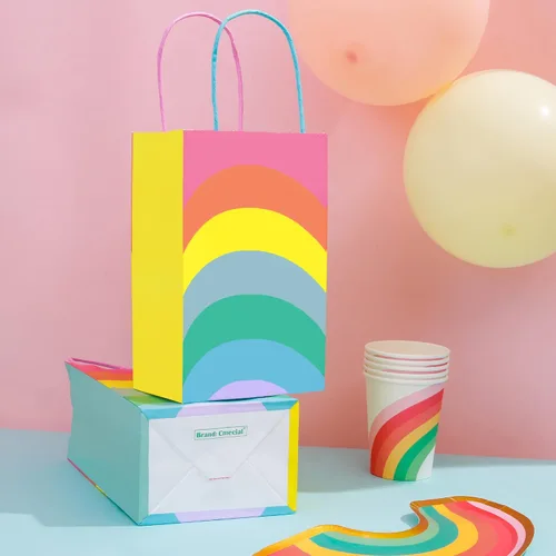 Vista 5 de Cmecial Juego de bolsas de regalo (paquete de 18) – Papel arcoíris a granel tamaño pequeño – Fiesta, cumpleaños, baby shower, Acción de Gracias