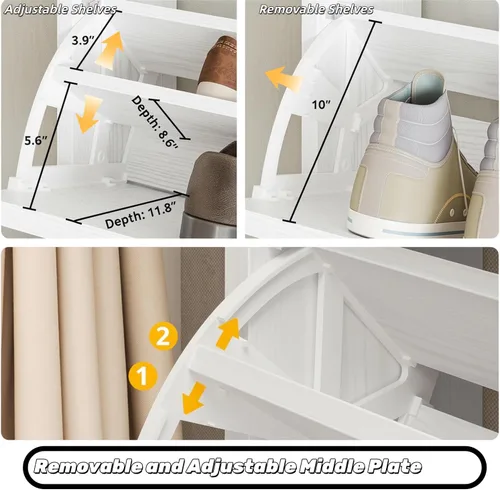 Vista 3 de IRONCK Gabinete Alto para Zapatos con 3 Cajones Abatibles, Gabinete de Almacenamiento para Zapatos para Entrada con Perchero, Organizador de Zapatos