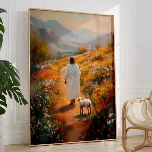 Vista 20 de Arte de pared de acuarela de Jesús, pintura en lienzo cristiano, imágenes de las Escrituras, decoración de pared, póster con versículos bíblicos