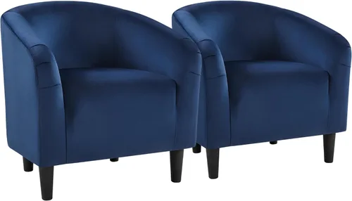 Vista 23 de Yaheetech Sillas de sala de estar, juego de 2 sillas decorativas de terciopelo, acogedoras sillas de barril con acolchado suave para sala de estar