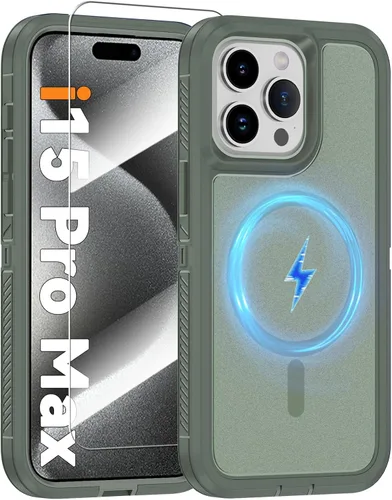 Vista 28 de Funda magnética para iPhone 13/iPhone 14 [compatible con Magsafe] [protector de pantalla de vidrio] [protección de grado militar de doble capa]