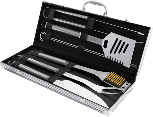 Vista 9 de Home-Complete Juego de 18 piezas de parrilla para barbacoa, kit de herramientas de barbacoa de acero inoxidable de 16 piezas con estuche de aluminio