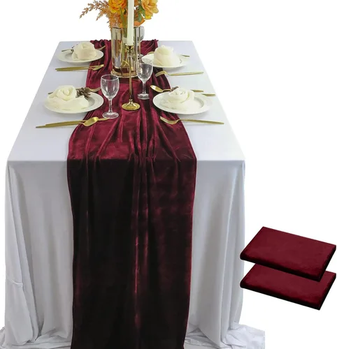 Vista 23 de Lujoso camino de mesa de terciopelo, decoraciones de recepción de boda de 10 pies, tela de terciopelo suave de 20 x 120 pulgadas, revestimiento