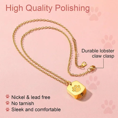 Vista 144 de FindChic Collares personalizados con urna para cenizas, barra vertical, gato, luna, reloj de arena, garra de perro, acero inoxidable, chapado en oro