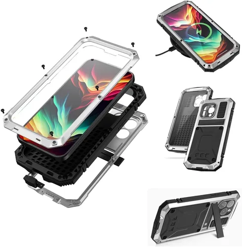 Vista 7 de Lunivop Funda compatible con iPhone 15 Pro, resistente [aluminio Stan] de goma de metal de grado militar con protector de pantalla integrado