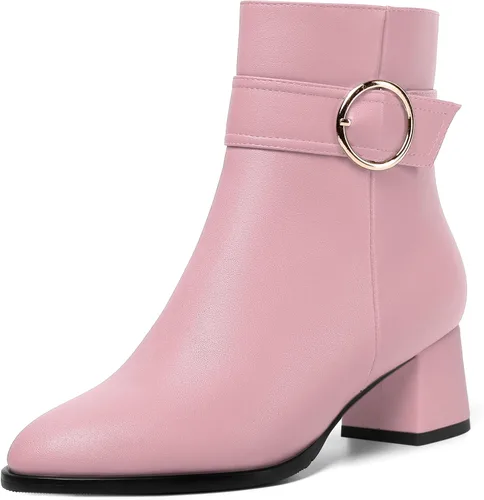 Vista 12 de MERRORI Botas altas de tacón bajo mate mate con cremallera y punta redonda para mujer, 2 pulgadas Beige