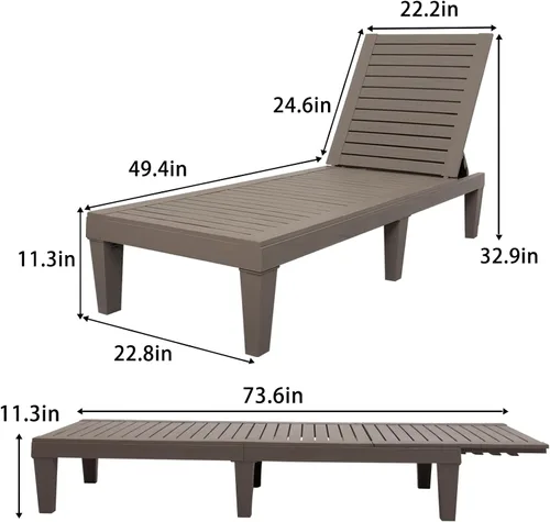Vista 3 de Tumbona al aire libre para piscina, banco de patio, tumbona impermeable, gris