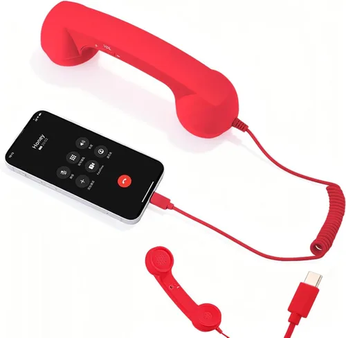 Vista 8 de Auricular telefónico retro para iPhone y Android, receptor de teléfono celular con micrófono y altavoz, accesorio de estilo de los 90 para fotos
