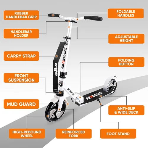 Vista 5 de Hurtle Patinete compacto para adolescentes, monopatín plegable con altura ajustable, cubierta antideslizante de aleación, ruedas de 8 pulgadas