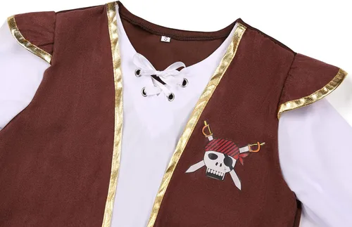 Vista 2 de Gorkonpy Disfraz de pirata para niños pequeños, disfraz de pirata con sombrero y accesorios
