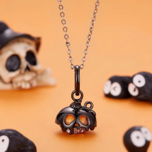 Vista 2 de Dijes de plata de ley 925 para pulseras, regalos de joyería para calabaza negra