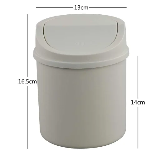 Vista 2 de Mini basurero de escritorio de 2 litros con tapa oscilante, cubo de basura pequeño (blanco)