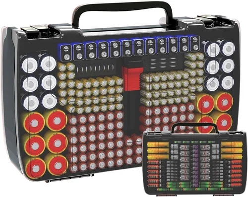 Vista 12 de Caja organizadora de almacenamiento con soporte para baterías y probador - 269 baterías Paquete de variedad de doble cara, contiene AA AAA 4A C D