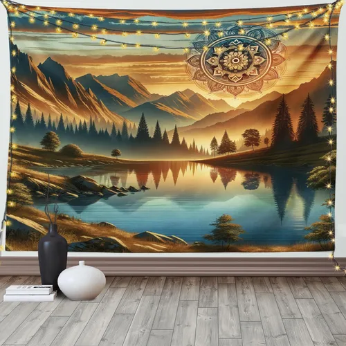 Vista 6 de Ambesonne colección de decoración del hogar, tapices de pared para recámara, sala de estar, recámara, multicolor 2-Verde oscuro Arena Marrón