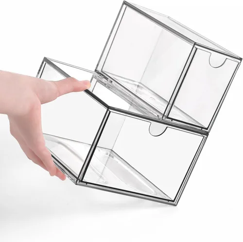 Vista 6 de Organizador de cajones de maquillaje, organizador de cajones de escritorio con 4 cajones, 3 tamaños diferentes, adecuado para escritorio de oficina