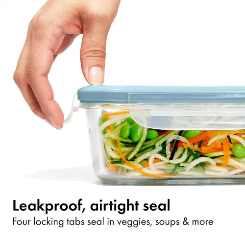 Vista 2 de OXO Good Grips Smart Seal - Juego de 8 recipientes de vidrio para almacenamiento de alimentos, color azul ártico