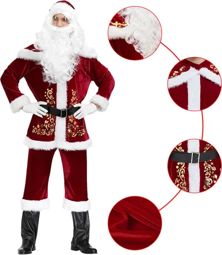 Vista 4 de EOZY Santa Claus Costume for Men 9 Pcs Deluxe Santa Outfits Adult Xmas Santa Suit for Christmas Party
