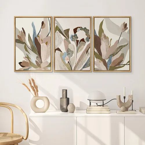 Vista 304 de SIGNWIN Lienzo enmarcado para pared, juego de arte neutro de bosque brumoso, ilustraciones en tono tierra, arte moderno, decorativo, bohemio