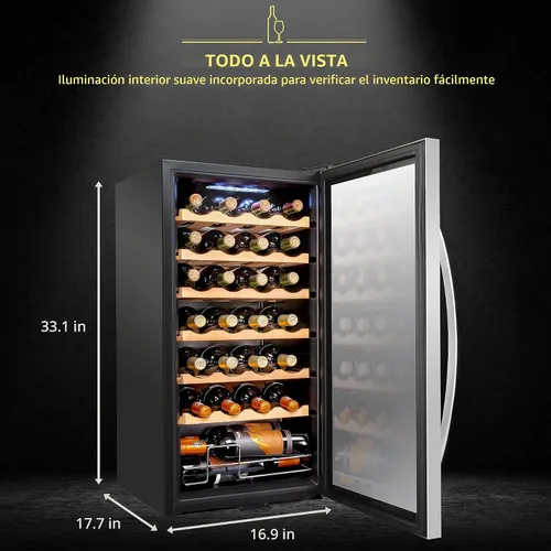 Vista 2 de SCHMÉCKÉ Refrigerador de vino con compresor de 28 botellas con cierre – Gran bodega independiente para vino tinto, blanco, champán o espumoso