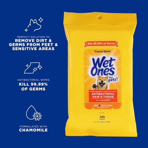 Vista 2 de Wet Ones Paquete Mixto de 18 Piezas de Toallitas Húmedas para Humanos y Mascotas, Aroma Tropical Splash 10 Paquetes de Toallitas Antibacterianas