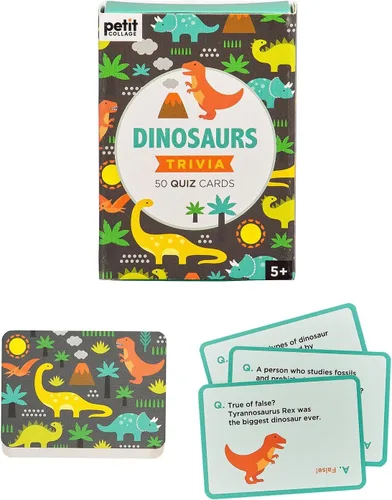 Vista 2 de Petit Collage Dinosaurs Trivia Quiz Cards Divertido juego de cartas para niños, juego de trivia para niños a partir de 5 años Incluye 50 tarjetas