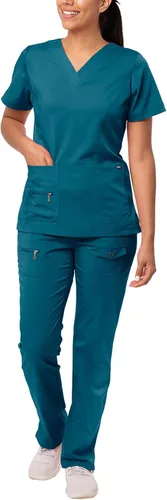Vista 18 de Adar Pro Breakthrough Plus - Conjunto de uniforme médico para mujer, parte superior con cuello en V mejorado y pantalones con múltiples bolsillos