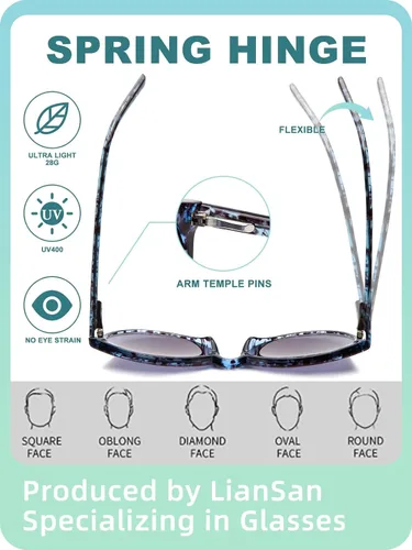 Vista 6 de LianSan Paquete de 2 lentes de sol progresivos multienfoque para mujer, lentes de lectura multifocales para mujer con protección UV