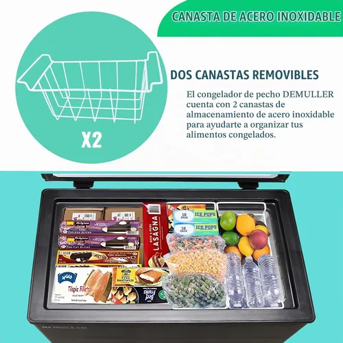 Vista 2 de DEMULLER Congelador de pecho pequeño y profundo con cesta extraíble, congelador compacto con panel de control digital, rango de temperatura de -12℉
