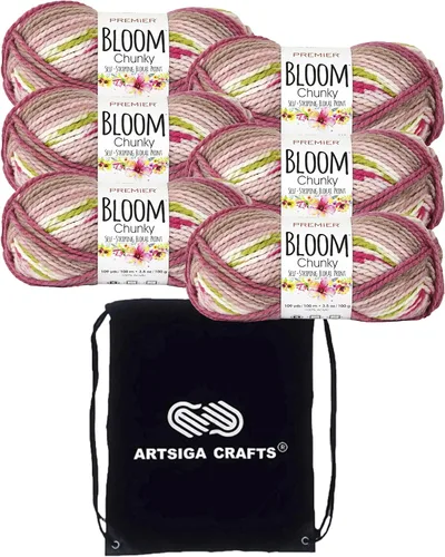 Vista 11 de Premier Yarns Bloom Chunky Hydrangea 1114-01 (6 madejas, el mismo lote de tinte) - Hilo acrílico grueso y voluminoso #5 para ganchillo y tejer