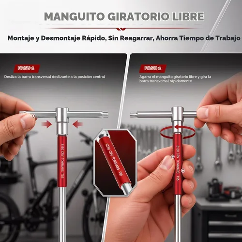 Vista 6 de TOMMARS Juego de llaves Torx con mango en T, mango deslizante, T10-T55