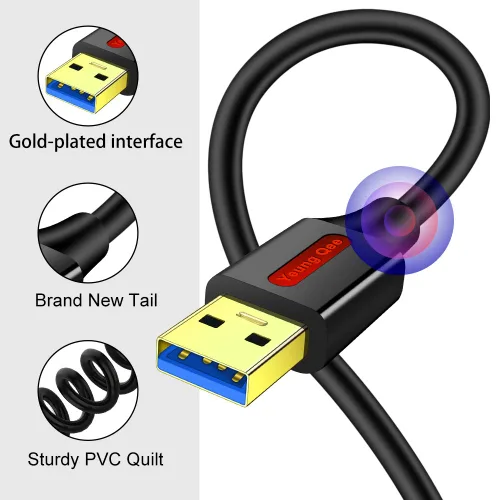 Vista 4 de Cable USB 3.0 A a A macho de 1 pie, USB tipo A macho a macho, cable USB 3.0 de doble extremo USB para disco duro, cámaras, enfriador de laptop