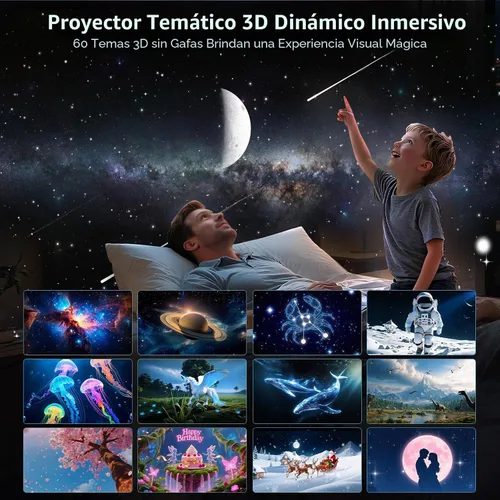 Vista 2 de Rossetta Proyector 3D, proyector de galaxia 3D HD de 60 temas con altavoz Bluetooth y control remoto, temporizador 1H/2H, luz nocturna