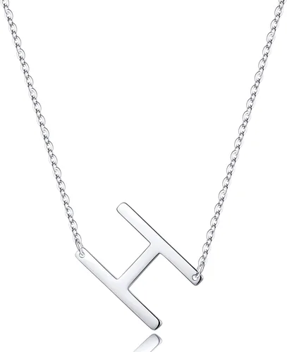 Vista 11 de S925 Sterling Silver Sideways Initial Necklaces for Women, Dainty Hypoallergenic Sterling Silver Letter A-Z Pendant Necklace Silver Sideways Initial