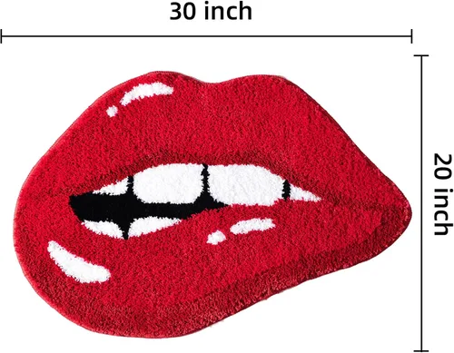 Vista 2 de Panstar Alfombra de baño de labios rojos, bonita y divertida alfombra de baño con forma de labios mordedores, antideslizante, absorbente, alfombra