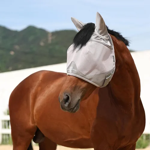Vista 2 de Harrison Howard Máscara de media cara con protección UV y transpirable para uso equino, cómoda, gris, XS